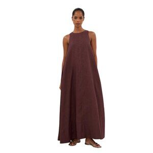 DISSH Isabelle Linen Maxi Dress Womens 12 8 Maroon Walnut Sleeveless Crew Neck